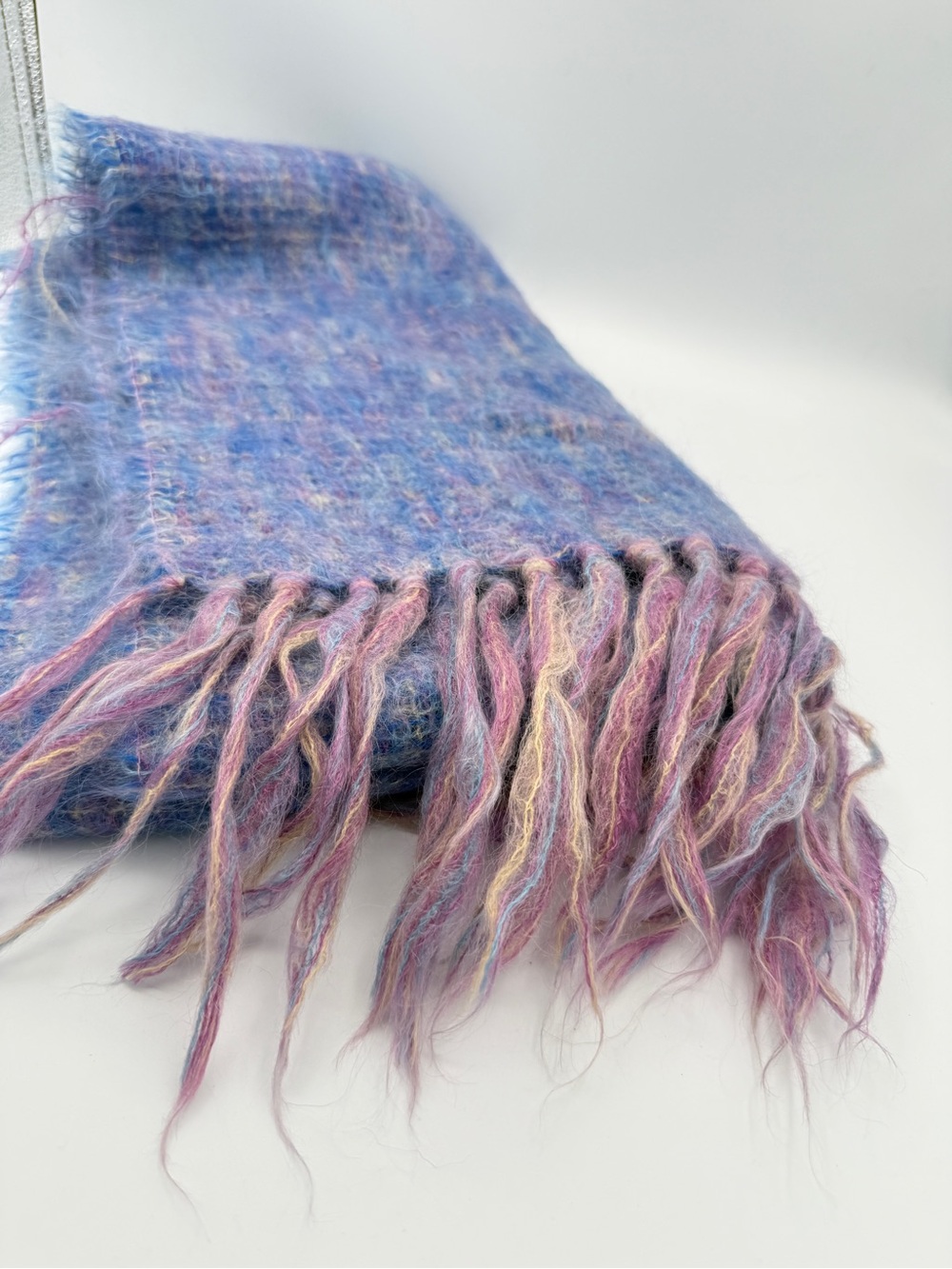 Vintage Mohair Blend? Purple Blue Scarf Fringe Whimsical Pastel